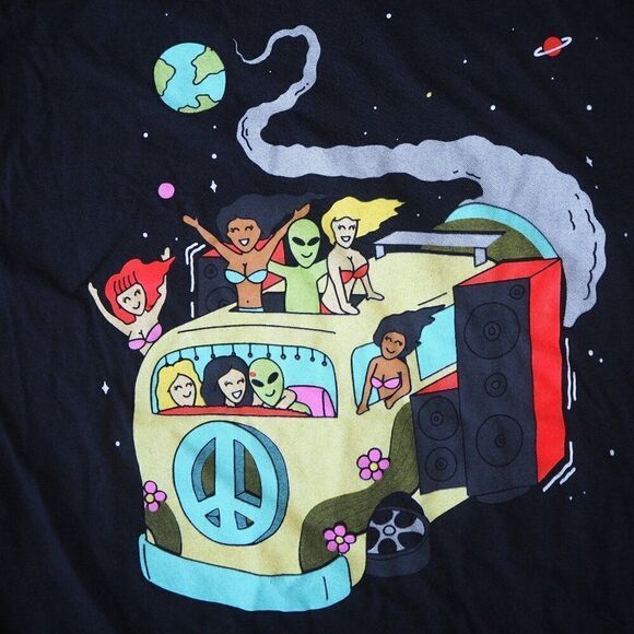 A-LAB "Take a Ride on the Alien Bus" Space T-Shirt Black Men's Medium (M) - Picture 5 of 5